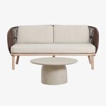 Ensemble de jardin avec canap� 2 places en corde tress�e capri et table basse ronde Ø75 cm en ciment ...