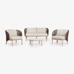 Ensemble de jardin avec canap� 2 places, 2 fauteuils en corde tress�e capri et table basse en bois d'acacia ...