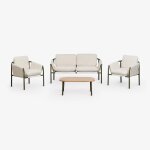 Ensemble de jardin avec canap� 2 places, 2 fauteuils rembourr�s et table basse en acier zunika vert olive ...