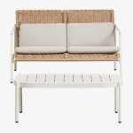Ensemble de jardin avec canap� 2 places et table basse en aluminium et rotin synth�tique duroli blanc ...