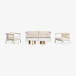 Ensemble de jardin avec canapé 2 places en tissu bouclé, 2 tables basses et 2 fauteuils en aluminium ... Ensemble de jardin avec canapé 2 places en tissu bouclé, 2 tables basses et 2 fauteuils en aluminium ...