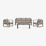 Ensemble de jardin avec canap� 3 places, 2 fauteuils et table basse en aluminium lipov marron chocolat ...