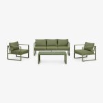 Ensemble de jardin avec canap� 3 places, 2 fauteuils et table basse en aluminium lipov vert olive intense ...