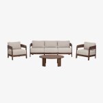 Ensemble de jardin avec canap� 3 places, 2 fauteuils et table basse en bois d'acacia uleno brun acacia ...