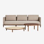 Ensemble de jardin avec canap� 3 places et 2 tables basses rondes en bois d'acacia olivia beige semoline ...