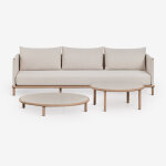 Ensemble de jardin avec canap� 3 places et 2 tables basses rondes en bois d'acacia olivia blanc gardenia ...