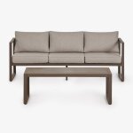 Ensemble de jardin avec canap� 3 places et table basse en aluminium 110x55cm lipov marron chocolat