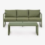 Ensemble de jardin avec canap� 3 places et table basse en aluminium 110x55cm lipov vert olive intense ...
