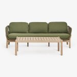 Ensemble de jardin avec canapé 3 places et table basse rectangulaire 120x60 cm en aluminium et bois d'acacia ... Ensemble de jardin avec canapé 3 places et table basse rectangulaire 120x60 cm en aluminium et bois d'acacia ...