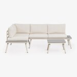 Ensemble de jardin avec canap� d'angle 4 places et table basse en aluminium et bois nadi beige tapioca ...