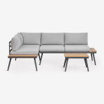 Ensemble de jardin avec canap� d'angle 4 places et table basse en aluminium et bois nadi gris graphite ...