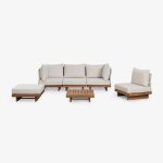 Ensemble de jardin avec canap d'angle modulable 4 pices, table basse et pouf en bois d'acacia dailin. ...