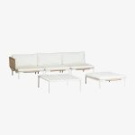 Ensemble de jardin avec canap� d'angle modulaire 3 pi�ces, table basse et pouf en acier roubly beige ...