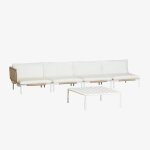 Ensemble de jardin avec canap� d'angle modulaire 4 pi�ces et table basse en acier roubly beige amande ...