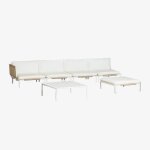 Ensemble de jardin avec canap� d'angle modulaire 4 pi�ces, table basse et pouf en acier roubly beige ...