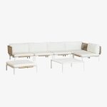 Ensemble de jardin avec canap� d'angle modulaire 5 pi�ces, table basse et pouf en acier roubly beige ...