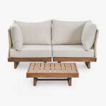 Ensemble de jardin avec canapé modulaire de 2 pièces avec 2 fauteuils d'angle et table basse en bois ... Ensemble de jardin avec canapé modulaire de 2 pièces avec 2 fauteuils d'angle et table basse en bois ...