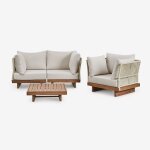 Ensemble de jardin avec canap modulaire de 2 pices avec 2 fauteuils d'angle, table basse et fauteuil ...