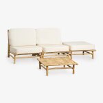 Ensemble de jardin avec canap� modulaire 2 pi�ces, pouf et table basse carr�e 75x75 cm en bambou isendra ...