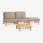 Ensemble de jardin avec canap� modulaire 2 pi�ces, pouf et table basse carr�e 75x75 cm en bambou isendra ...