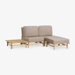 Ensemble de jardin avec canap� modulaire 2 pi�ces, pouf et table basse carr�e en bambou isendra