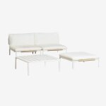 Ensemble de jardin avec canap� modulaire 2 pi�ces, pouf et table basse roubly beige amande
