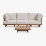 Ensemble de jardin avec canap� modulaire 3 pi�ces avec 2 fauteuils d'angle et table basse en bois d'acacia ...