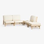 Ensemble de jardin avec canap� modulaire 3 pi�ces, pouf et table basse carr�e 75x75 cm en bambou isendra ...
