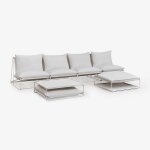 Ensemble de jardin avec canap� modulaire 4 pi�ces, table d'appoint et pouf convertible amaro blanc gardenia ...