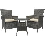 Ensemble de jardin ext�rieur 3 pi�ces 2 fauteuils r�sine tress�e gris chin� et table ronde en verre 10 ...