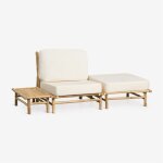 Ensemble de jardin avec fauteuil, pouf et table d'appoint lat�rale rectangulaire 75x40 cm en bambou isendra ...