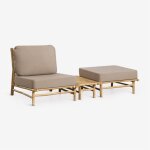 Ensemble de jardin avec fauteuil, pouf et table d'appoint rectangulaire 75x40 cm en bambou isendra