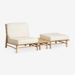 Ensemble de jardin avec fauteuil, pouf et table d'appoint rectangulaire 75x40 cm en bambou isendra