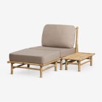 Ensemble de jardin avec fauteuil, pouf et table d'appoint rectangulaire en bambou isendra