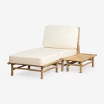 Ensemble de jardin avec fauteuil, pouf et table d'appoint rectangulaire en bambou isendra