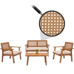 Ensemble de jardin hwc - n46, lounge - set salon de jardin banc fauteuil table, bois acacia certifi ...