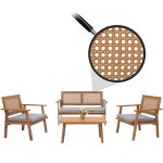 Ensemble de jardin hwc - n46, lounge - set salon de jardin banc fauteuil table, bois acacia certifi ...