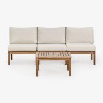 Ensemble de jardin modulable branson 3 pi�ces avec canap� et table basse en bois d'acacia blanc gardenia ...