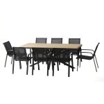 Ensemble de jardin table 190cm effet bois + 8 fauteuils almada
