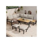 Ensemble de meubles de jardin, chaise caramel, ensemble de 4. canap� d'angle, 2 tabourets, gris
