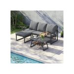 Ensemble de meubles de jardin, chaise longue d'angle, canap� + table basse + pouf, tube d'acier galvanis�, ...