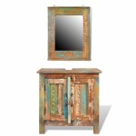 Ensemble meuble sous vasque et miroir en bois massif recycl�