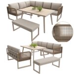 Ensemble mobilier de jardin 8 places modulable - canap� d'angle rotin tress� beige coussin haute r�silience ...