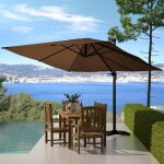 Ensemble parasol marron 3x3m et 4 dalles a lester