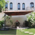 Ensemble parasol marron 3x4m et 4 dalles a lester