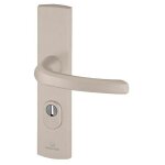 Ensemble poign�e de porte blind�e b�quille sur plaque standard emust bricard entraxe 195mm bross� gris ...