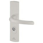 Ensemble poignée de porte blindée sur plaque standard emust bricard entraxe 195mm brossé argent Ensemble poignée de porte blindée sur plaque standard emust bricard entraxe 195mm brossé argent