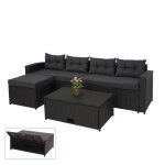 Ensemble poly rotin hwc - j34, ensemble balcon / jardin / salon groupe de si�ges sofa, noir, coussins ...