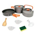 Ensemble de pots de camping en plein air pour 2 a 3 personnes, th�i�re portable 1, 1 l, bol, cuill�re, ...