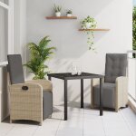 Ensemble de repas de jardin 3 pi�ces avec coussins en rattan poly beige, table de jardin vidaxl noire ...